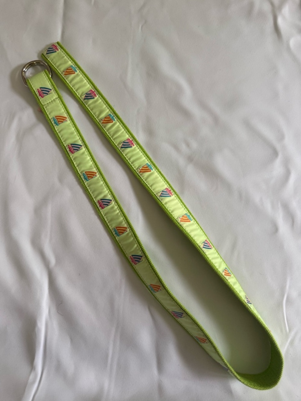 Lime Green Ribbon Belt with Embroidered Sailboat Motif Douglas Paquette Size L